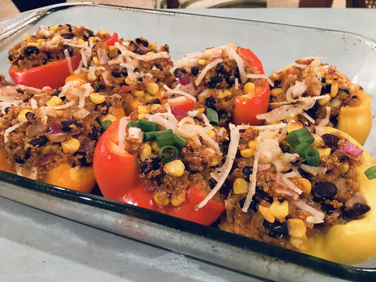 Quinoa Stuffed Hot Sauce Bell Peppers