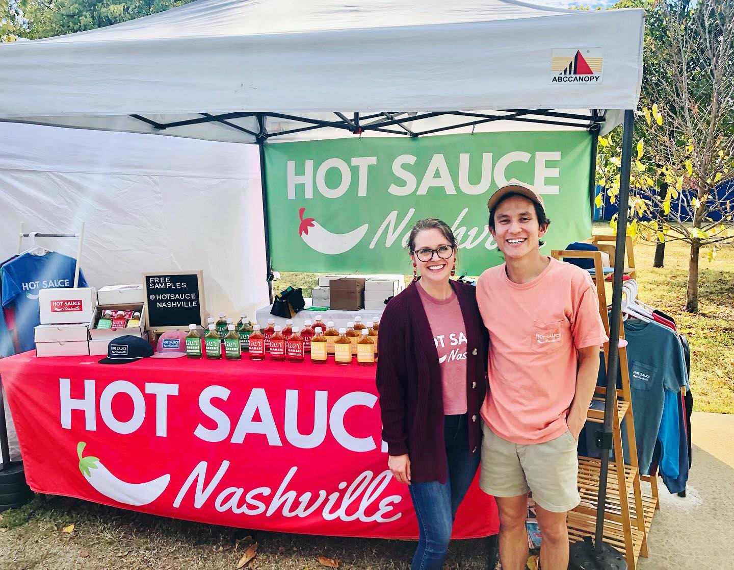 hot sauce booth at a local market