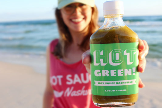 hot green hot sauce at the beach
